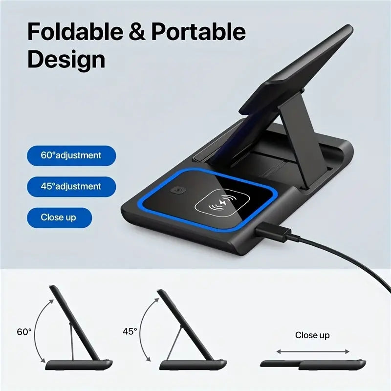 3 In 1 Wireless Charger Stand Pad For IPhone 14 13 12 11 X iWatch 8 7 Airpods Foldable 15W Phone Fast Charging Dock Station - Fabs things