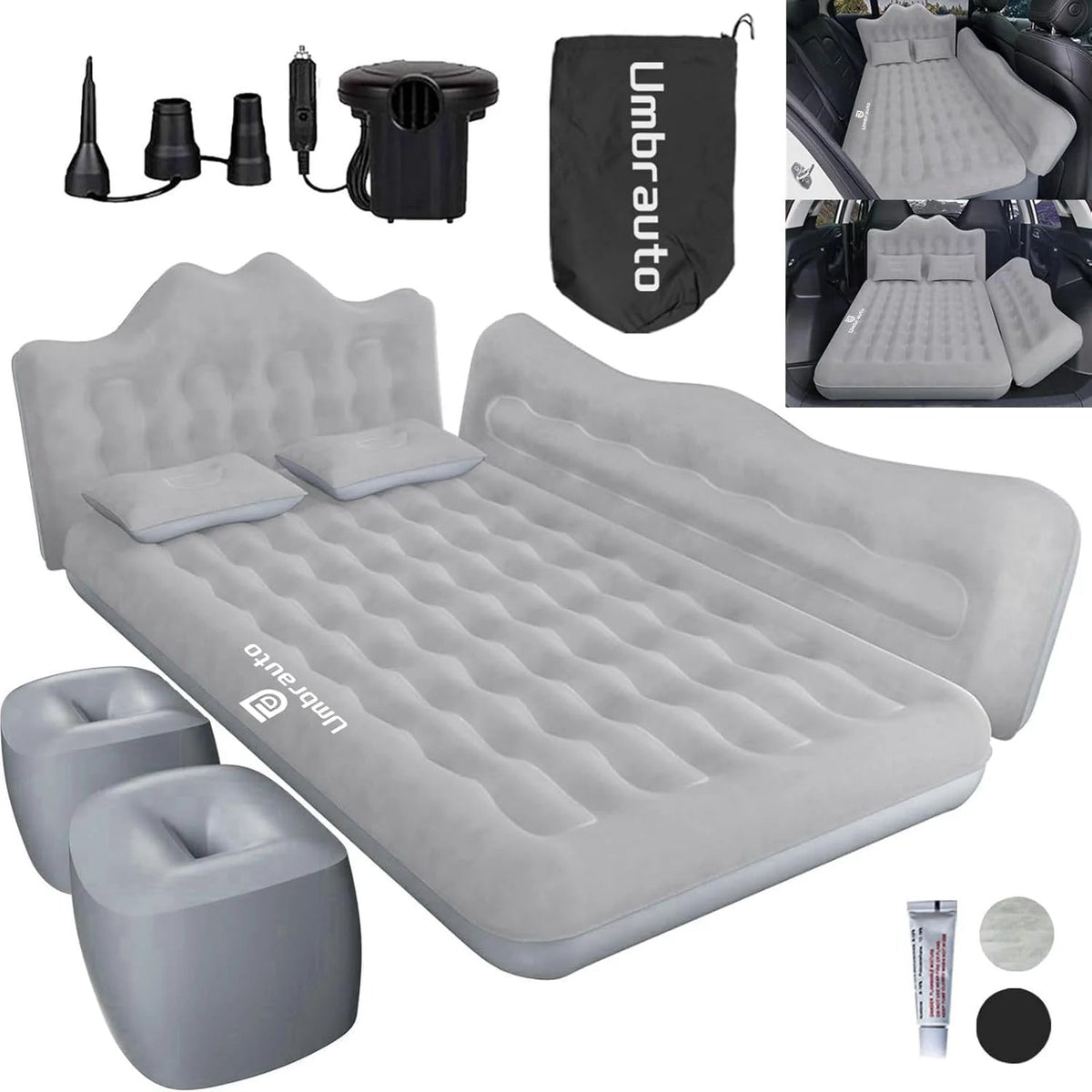Umbrauto 29.53in/75cm Wide Car Air Mattress – Inflatable SUV, Truck & Van Back Seat Camping Bed with Pump & Pillows, Gray - Fabs things