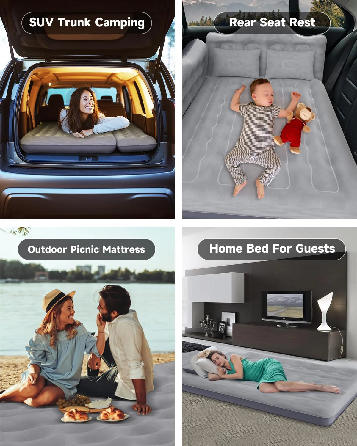 Umbrauto 29.53in/75cm Wide Car Air Mattress – Inflatable SUV, Truck & Van Back Seat Camping Bed with Pump & Pillows, Gray - Fabs things