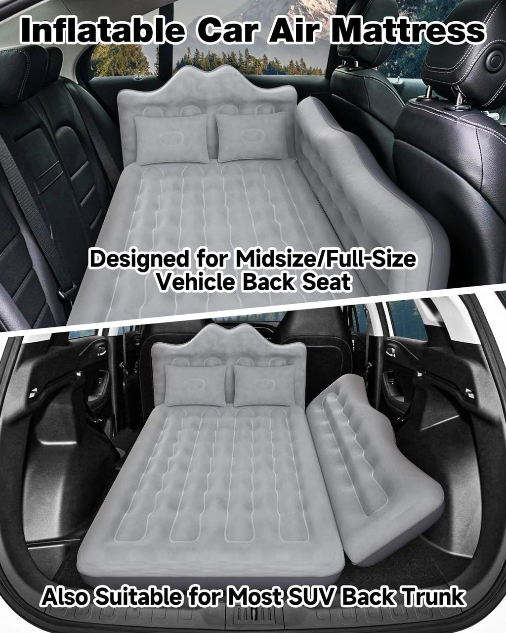 Umbrauto 29.53in/75cm Wide Car Air Mattress – Inflatable SUV, Truck & Van Back Seat Camping Bed with Pump & Pillows, Gray - Fabs things