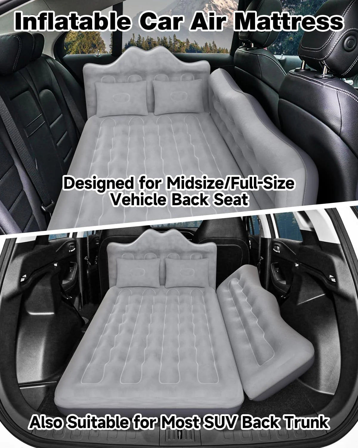 Umbrauto 29.53in/75cm Wide Car Air Mattress – Inflatable SUV, Truck & Van Back Seat Camping Bed with Pump & Pillows, Gray - Fabs things