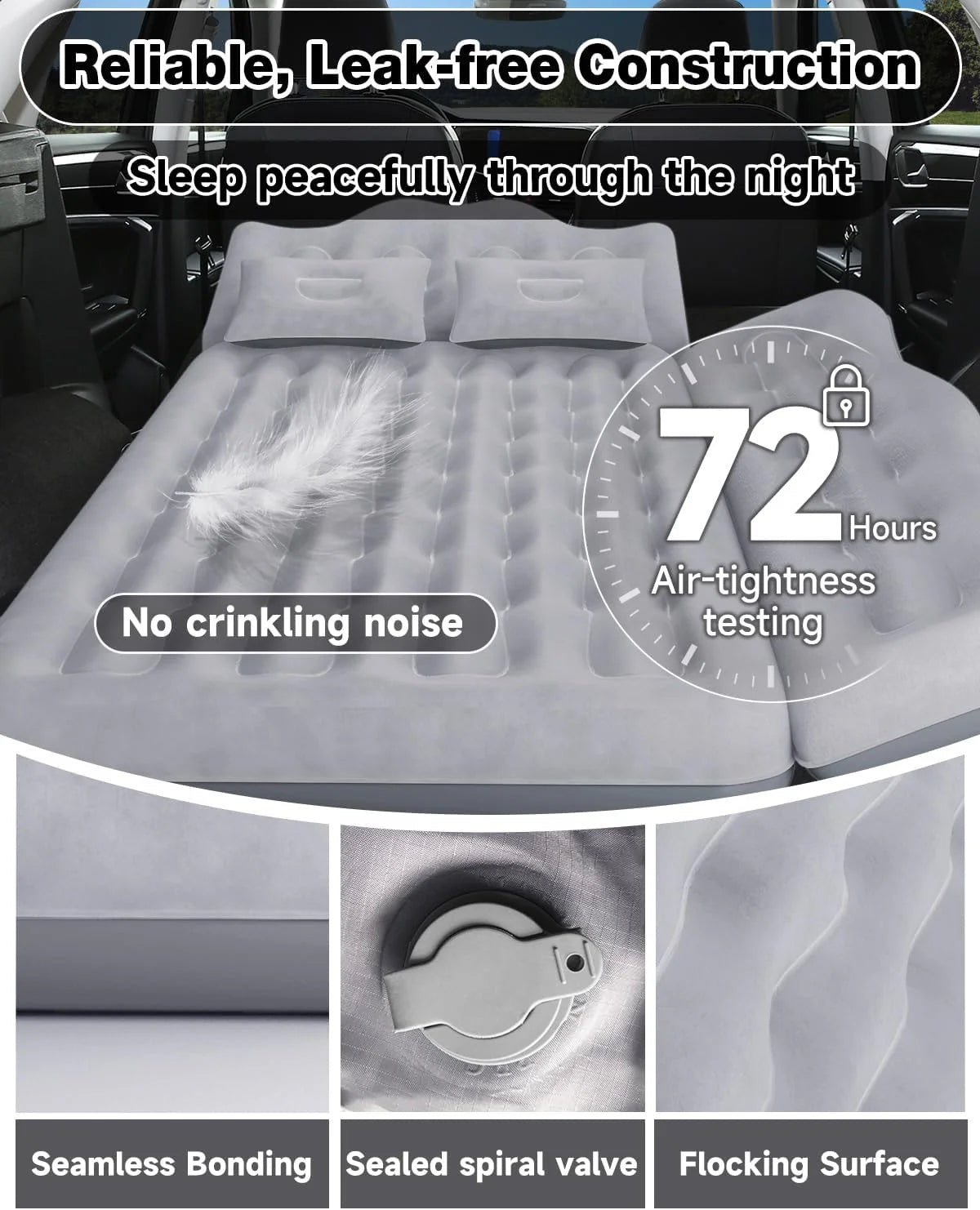 Umbrauto 29.53in/75cm Wide Car Air Mattress – Inflatable SUV, Truck & Van Back Seat Camping Bed with Pump & Pillows, Gray - Fabs things
