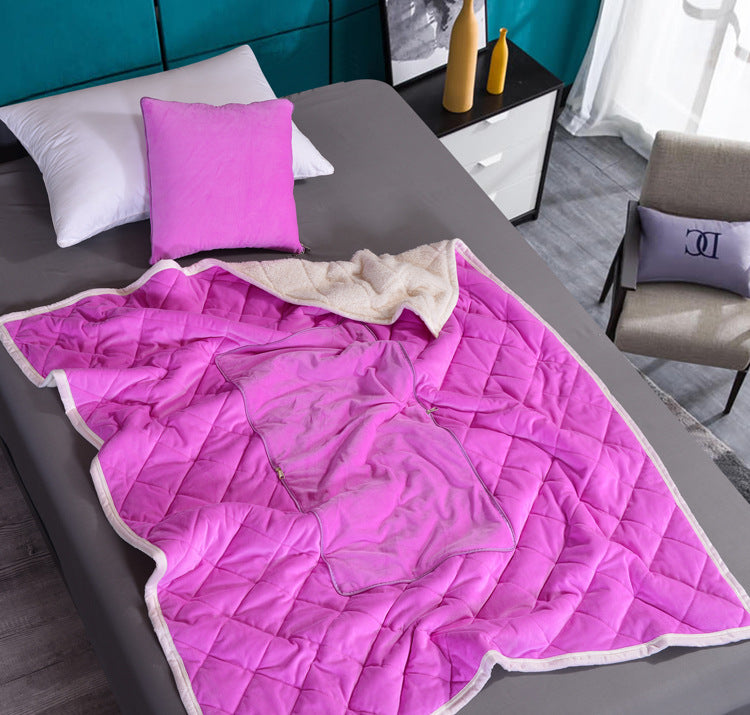 2 in 1 Flannel Cushion Blanket car sofa lumbar throw pillow air conditioning blanket foldable patchwork quilt blanket Bedding - Fabs things