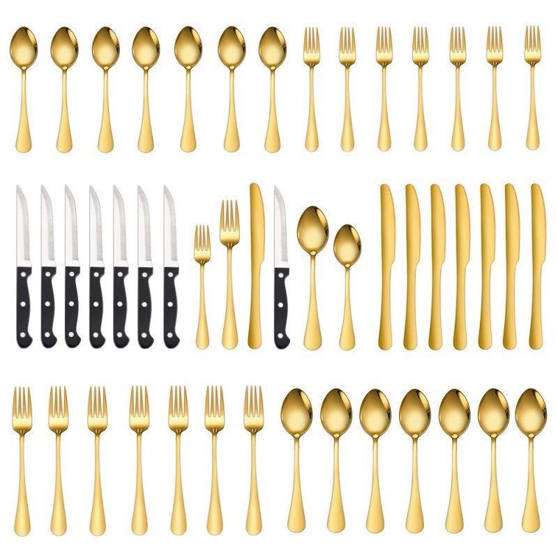 Stainless Steel Cutlery 48 Pcs Set Western Steak Knife Dinner Knife Main Dish Spoon Fork Dessert Spoon Set - Fabs things