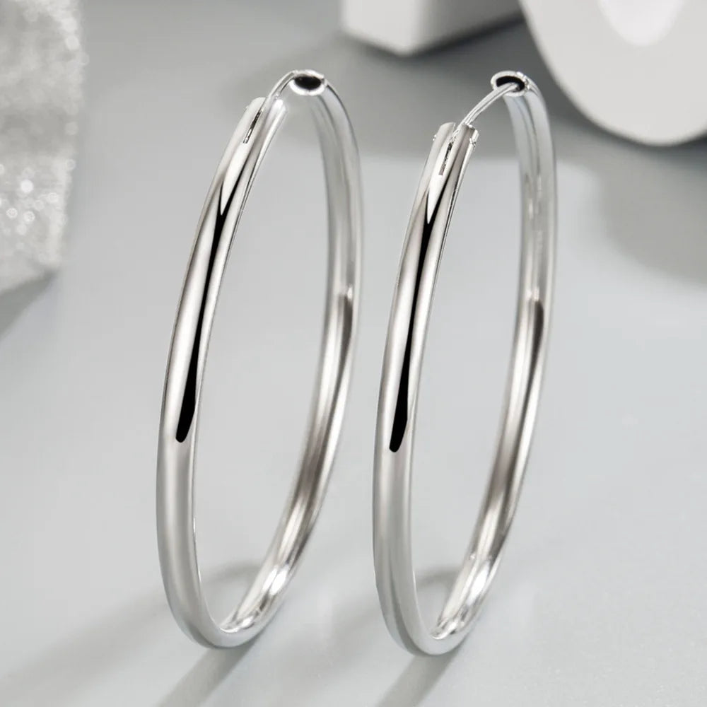 925 Sterling Silver 3MM Thick 3/4/5/6CM Hoops Earrings For Women Wedding Luxury Jewelry Accessories 2024 Trend Jewellery - Fabs things