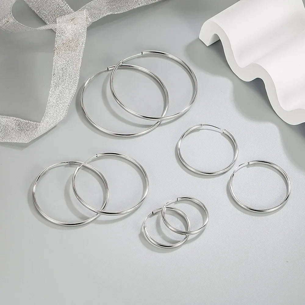 925 Sterling Silver 3MM Thick 3/4/5/6CM Hoops Earrings For Women Wedding Luxury Jewelry Accessories 2024 Trend Jewellery - Fabs things