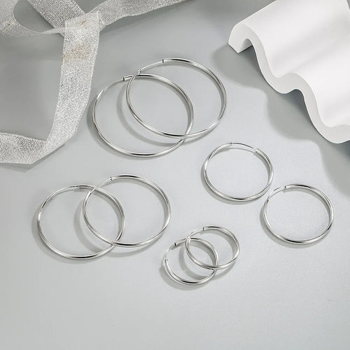 925 Sterling Silver 3MM Thick 3/4/5/6CM Hoops Earrings For Women Wedding Luxury Jewelry Accessories 2024 Trend Jewellery - Fabs things