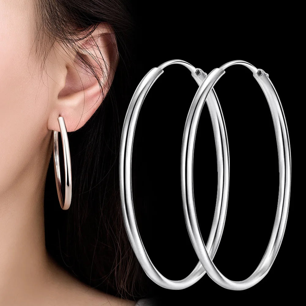 925 Sterling Silver 3MM Thick 3/4/5/6CM Hoops Earrings For Women Wedding Luxury Jewelry Accessories 2024 Trend Jewellery - Fabs things