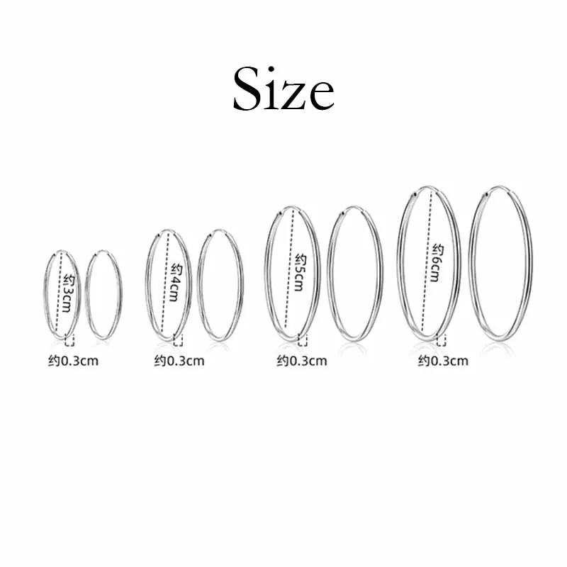 925 Sterling Silver 3MM Thick 3/4/5/6CM Hoops Earrings For Women Wedding Luxury Jewelry Accessories 2024 Trend Jewellery - Fabs things