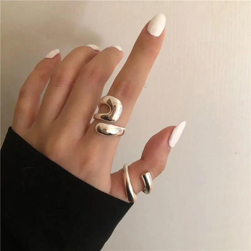925 Sterling Silver Geometry Irregular Simple Open Ring For Women Wedding Luxury Fine Jewelry Gift Female Wholesale Jewellery - Fabs things