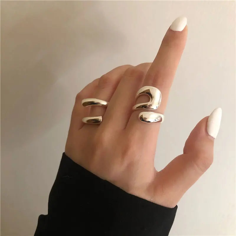925 Sterling Silver Geometry Irregular Simple Open Ring For Women Wedding Luxury Fine Jewelry Gift Female Wholesale Jewellery - Fabs things