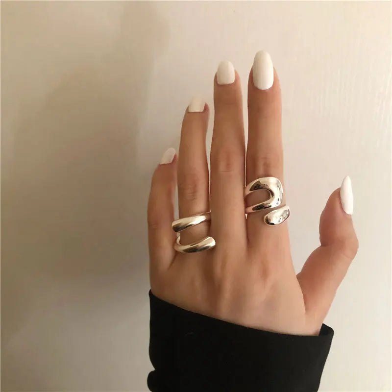 925 Sterling Silver Geometry Irregular Simple Open Ring For Women Wedding Luxury Fine Jewelry Gift Female Wholesale Jewellery - Fabs things