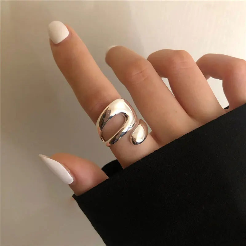 925 Sterling Silver Geometry Irregular Simple Open Ring For Women Wedding Luxury Fine Jewelry Gift Female Wholesale Jewellery - Fabs things