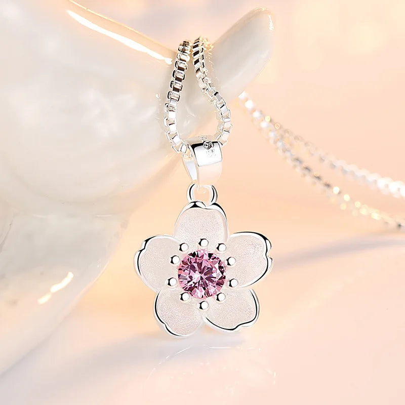 925 Sterling Silver Pink Purple Peach Blossom Necklaces For Women Retro Luxury Jewelry Accessories Freeshiping Items Jewellery - Fabs things