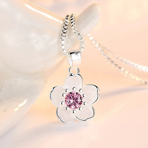 925 Sterling Silver Pink Purple Peach Blossom Necklaces For Women Retro Luxury Jewelry Accessories Freeshiping Items Jewellery - Fabs things