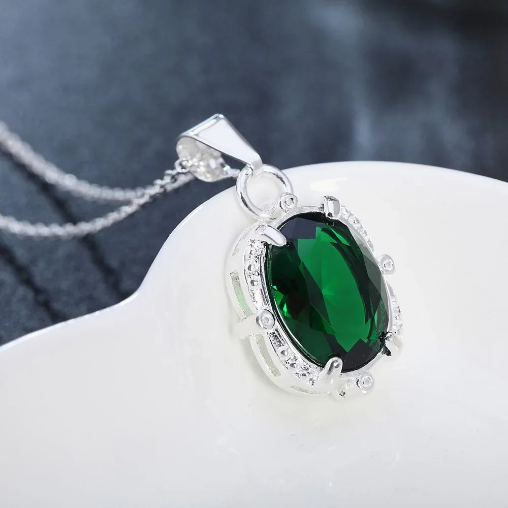 925 Sterling Silver Green Zircon Pendants Necklaces For Women Ladies Luxury Jewelry Accessories Gifts  Jewellery Money 925 - Fabs things