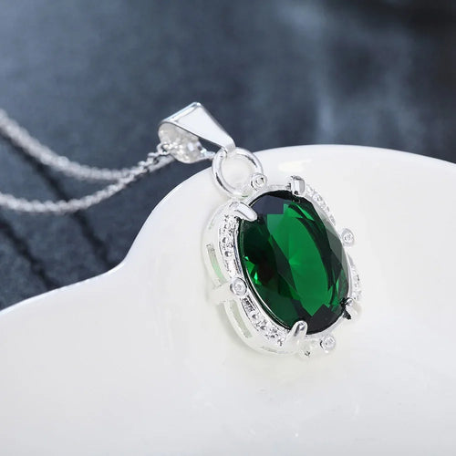 925 Sterling Silver Green Zircon Pendants Necklaces For Women Ladies Luxury Jewelry Accessories Gifts  Jewellery Money 925 - Fabs things