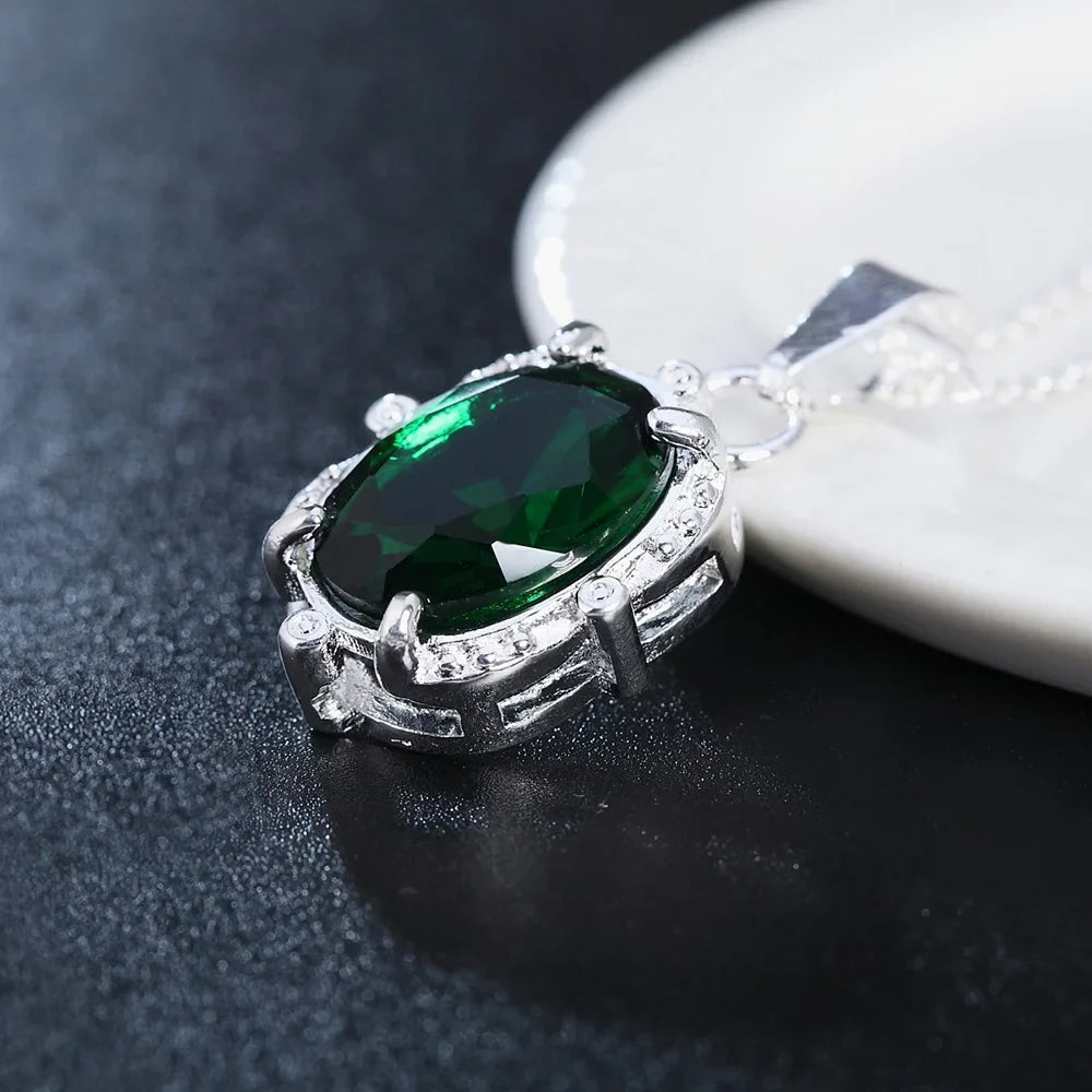 925 Sterling Silver Green Zircon Pendants Necklaces For Women Ladies Luxury Jewelry Accessories Gifts  Jewellery Money 925 - Fabs things