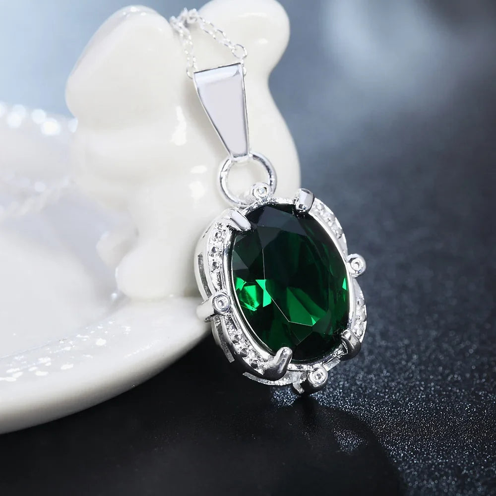 925 Sterling Silver Green Zircon Pendants Necklaces For Women Ladies Luxury Jewelry Accessories Gifts  Jewellery Money 925 - Fabs things