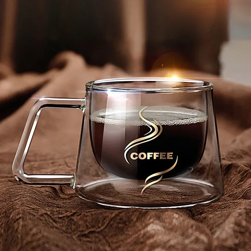JUSTINLAU 200ML Espresso Cup Heat-resistant Double Wall Glass Coffee Mug with Handle Cappuccino Latte Breakfast Tea Water Cups - Fabs things