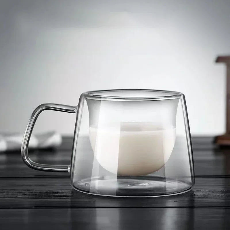 JUSTINLAU 200ML Espresso Cup Heat-resistant Double Wall Glass Coffee Mug with Handle Cappuccino Latte Breakfast Tea Water Cups - Fabs things