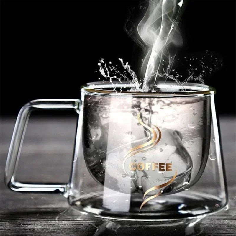JUSTINLAU 200ML Espresso Cup Heat-resistant Double Wall Glass Coffee Mug with Handle Cappuccino Latte Breakfast Tea Water Cups - Fabs things