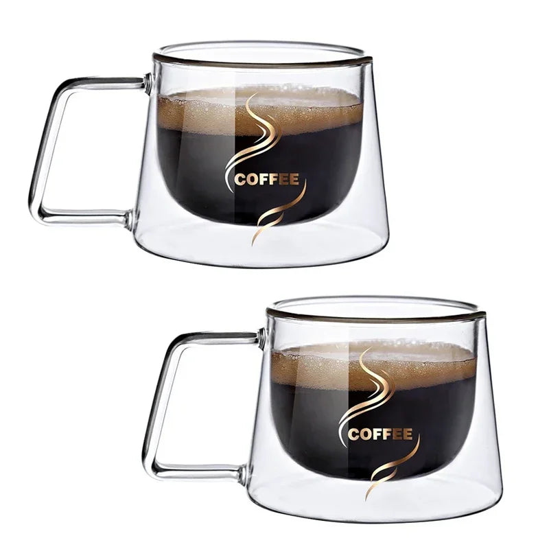 JUSTINLAU 200ML Espresso Cup Heat-resistant Double Wall Glass Coffee Mug with Handle Cappuccino Latte Breakfast Tea Water Cups - Fabs things