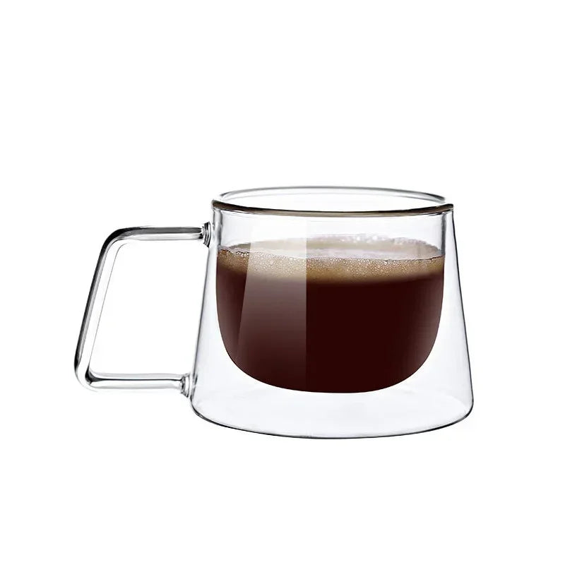 JUSTINLAU 200ML Espresso Cup Heat-resistant Double Wall Glass Coffee Mug with Handle Cappuccino Latte Breakfast Tea Water Cups - Fabs things