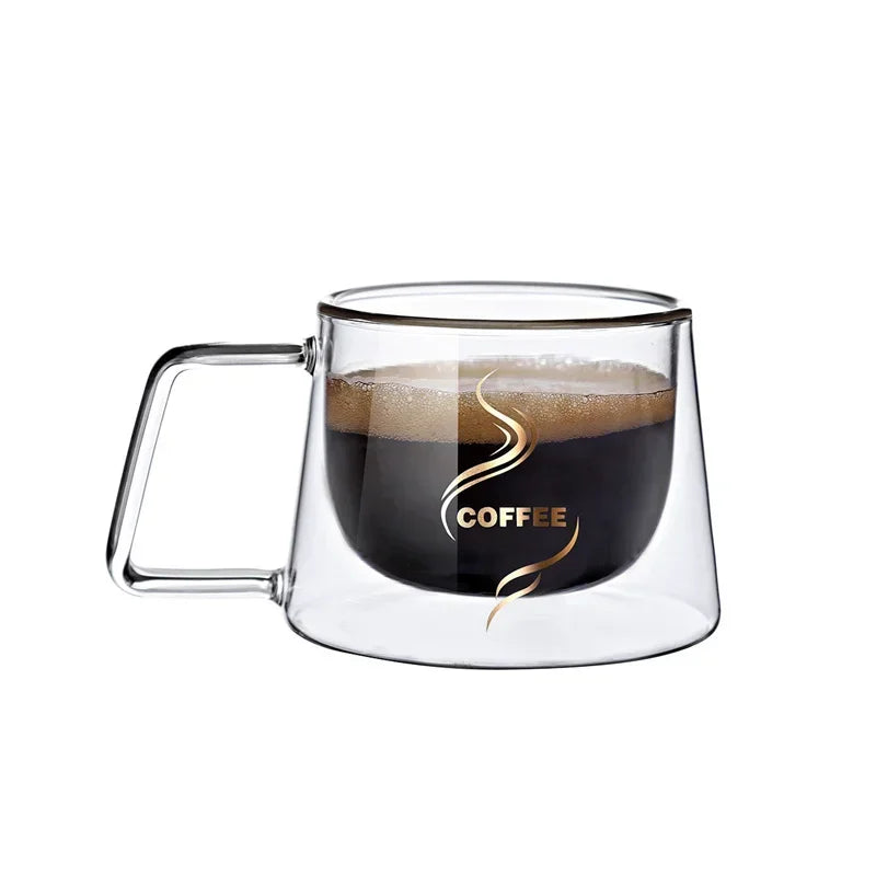 JUSTINLAU 200ML Espresso Cup Heat-resistant Double Wall Glass Coffee Mug with Handle Cappuccino Latte Breakfast Tea Water Cups - Fabs things