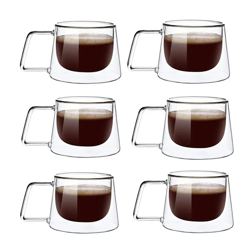 JUSTINLAU 200ML Espresso Cup Heat-resistant Double Wall Glass Coffee Mug with Handle Cappuccino Latte Breakfast Tea Water Cups - Fabs things