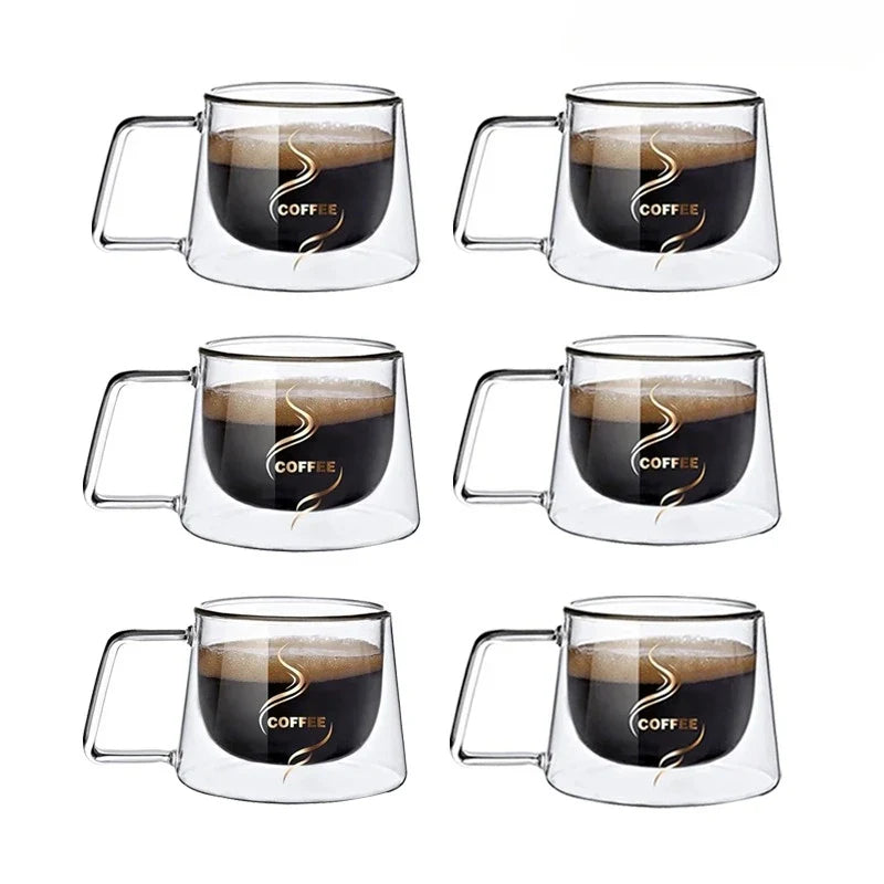 JUSTINLAU 200ML Espresso Cup Heat-resistant Double Wall Glass Coffee Mug with Handle Cappuccino Latte Breakfast Tea Water Cups - Fabs things