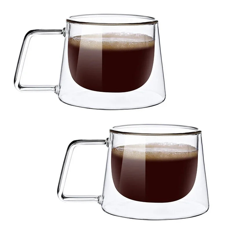 JUSTINLAU 200ML Espresso Cup Heat-resistant Double Wall Glass Coffee Mug with Handle Cappuccino Latte Breakfast Tea Water Cups - Fabs things
