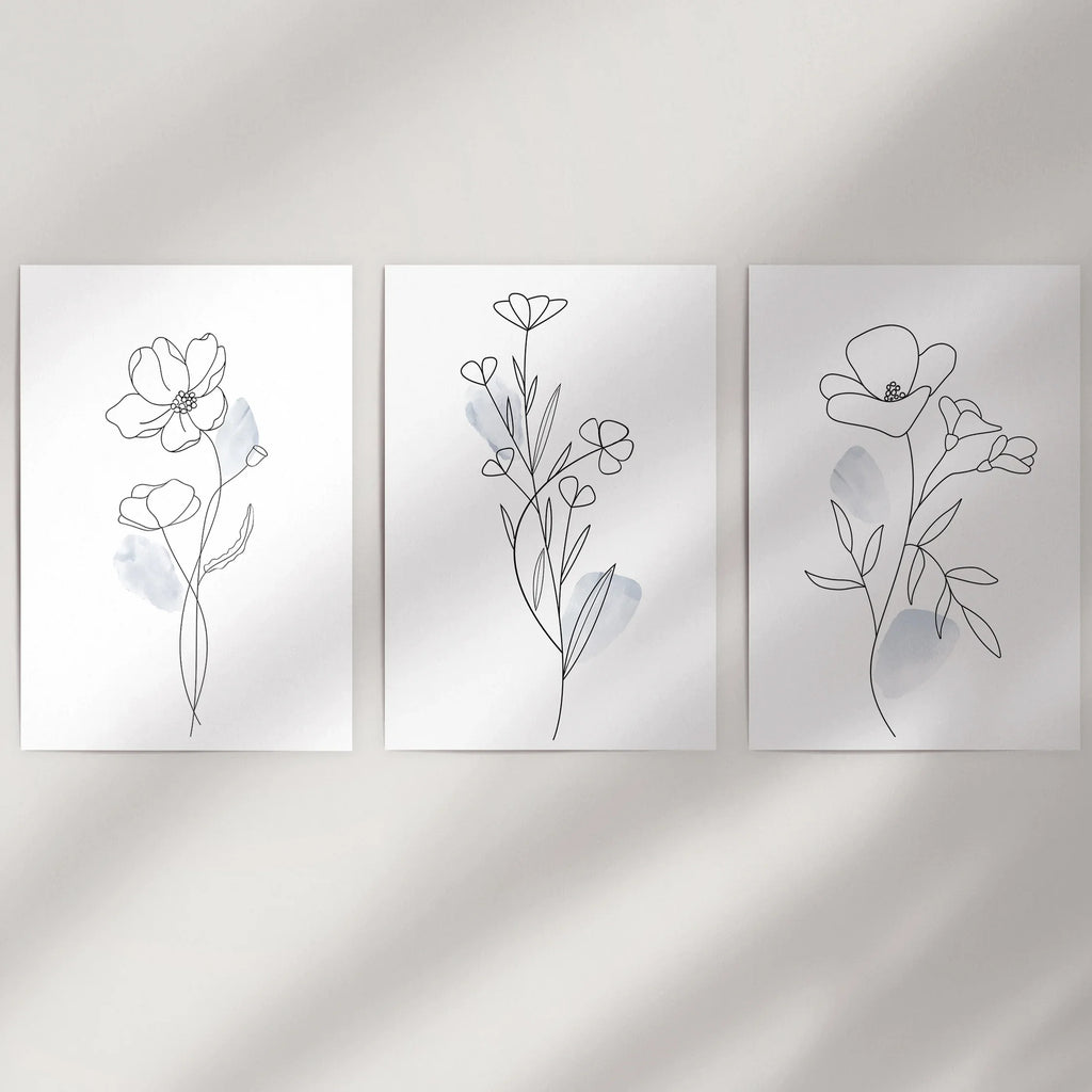Black and White Botanical Prints. Modern Minimalist Line Art
