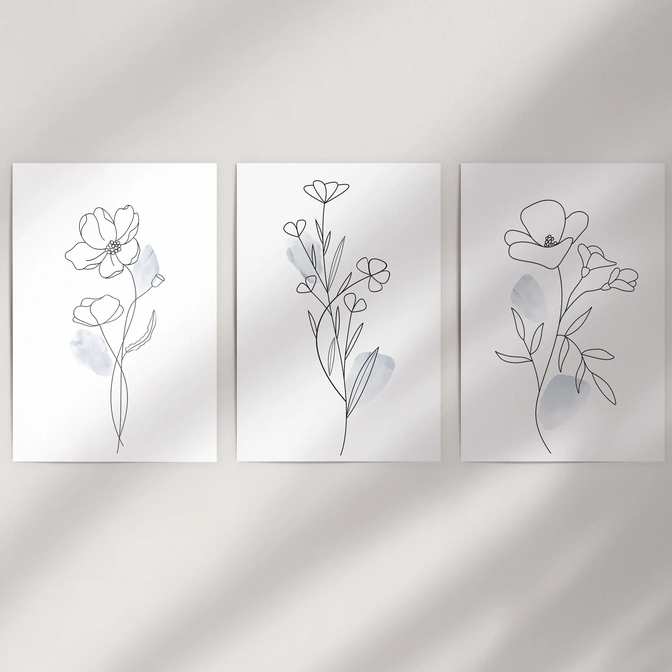 Black and White Botanical Prints. Modern Minimalist Line Art