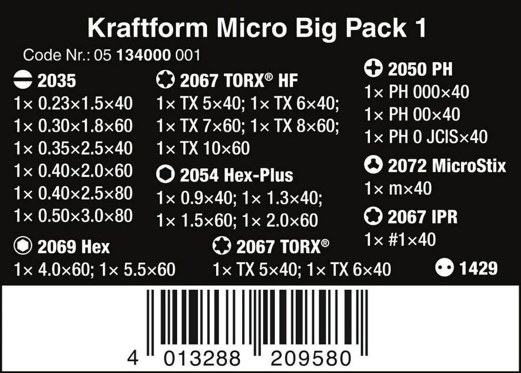 Wera Kraftform Micro Big Pack 1 Precision Screwdriver Set 05134000001