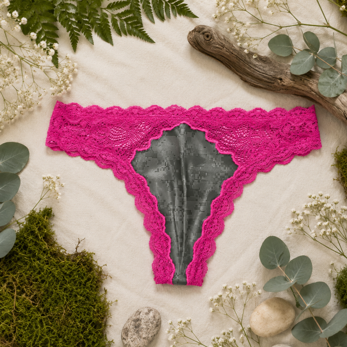 Women's Pink Camo Lace Thong - Atlas Fuchsia Hunting Underwear - Wilderness Dreams - Fabs things