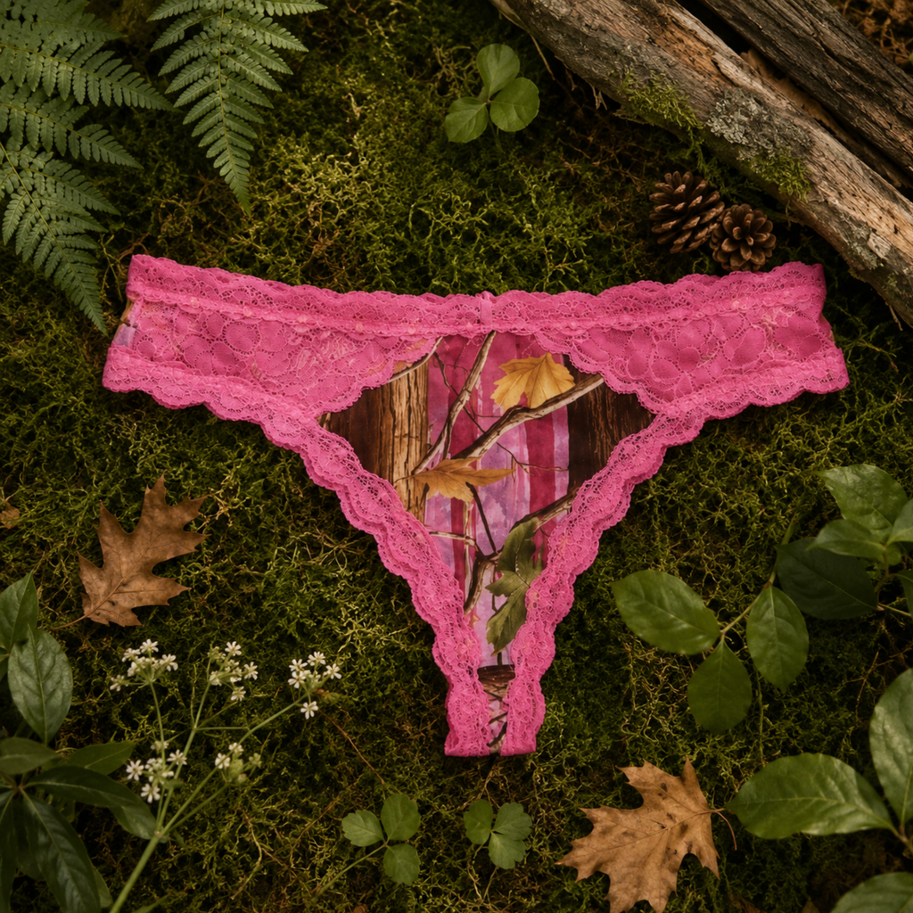 Women's Pink Camo Lace Thong - PinkWoods Hunting Underwear - Wilderness Dreams - Fabs things