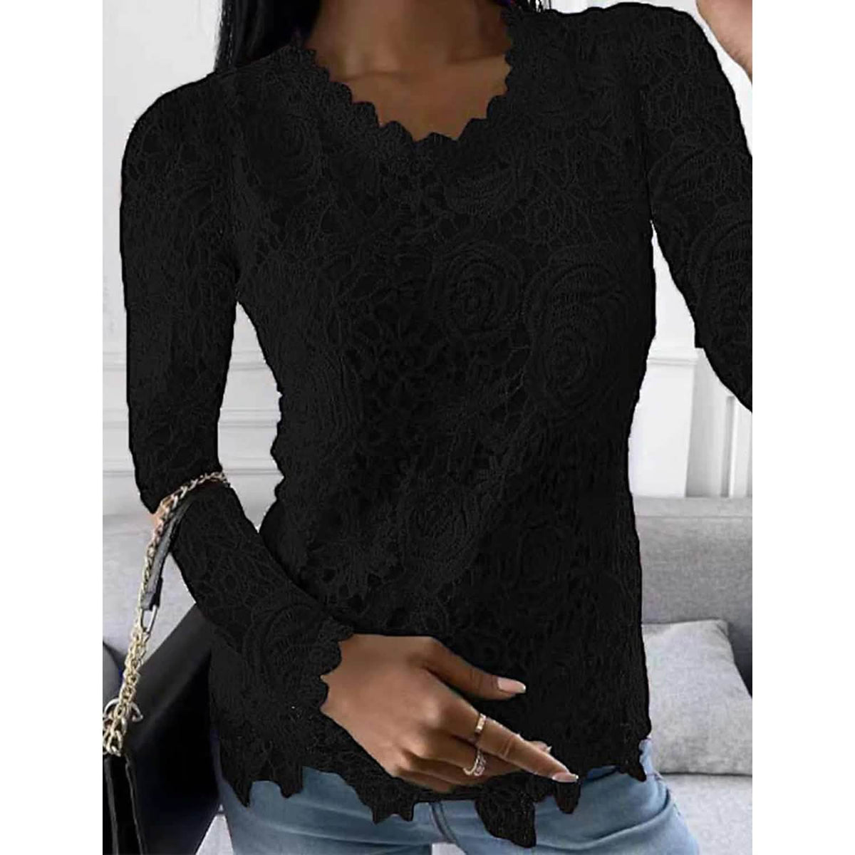 Women's Floral Lace Long Sleeve Blouse Shirt - Fabs things