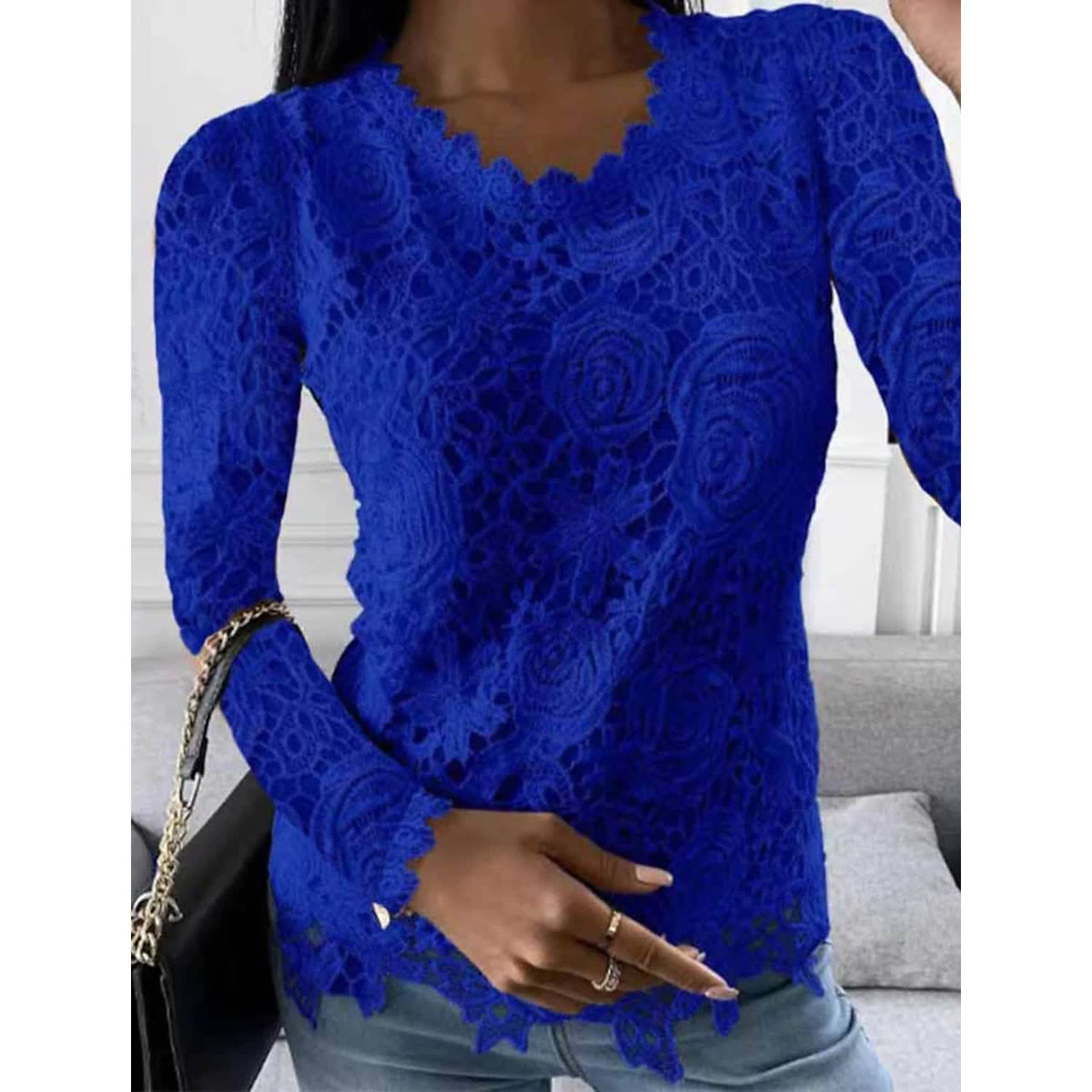 Women's Floral Lace Long Sleeve Blouse Shirt - Fabs things