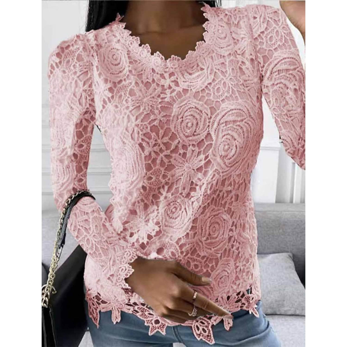 Women's Floral Lace Long Sleeve Blouse Shirt - Fabs things